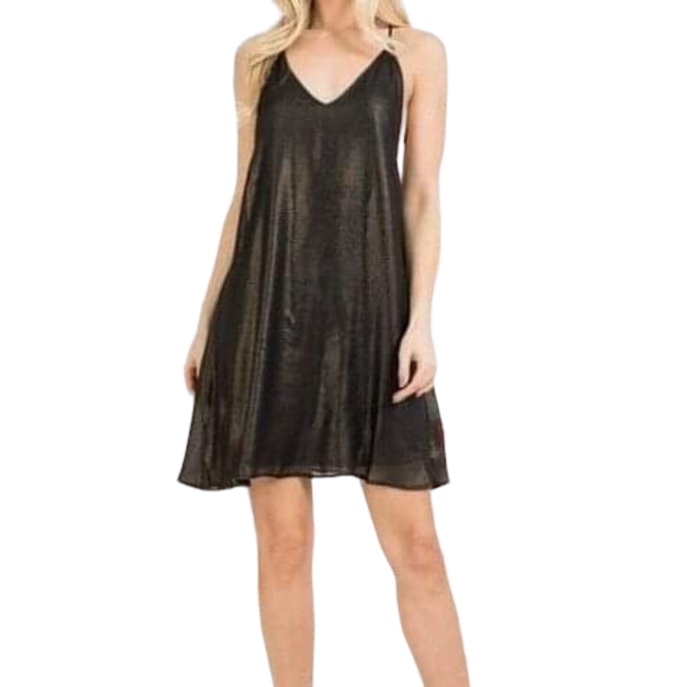 Audrey 3 + 1 Black Shimmer V Neck Dress